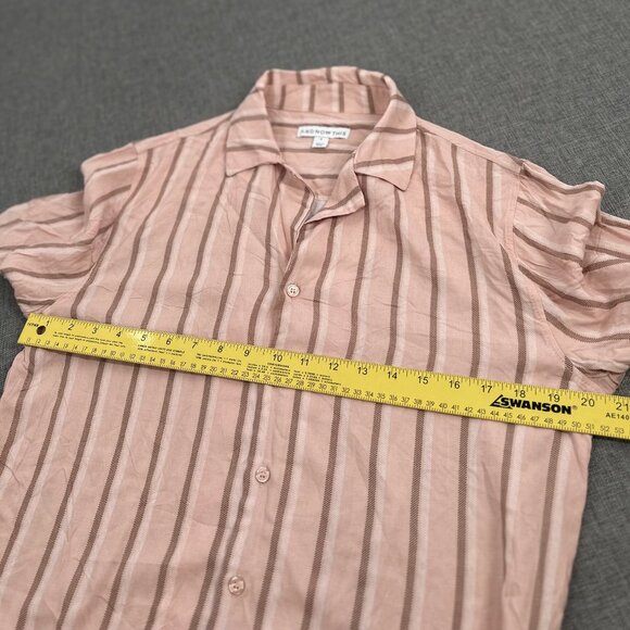 NEW! Mens AND NOW THIS Button Down Shirt Striped Peachy Small Rayon Collared - Picture 7 of 9